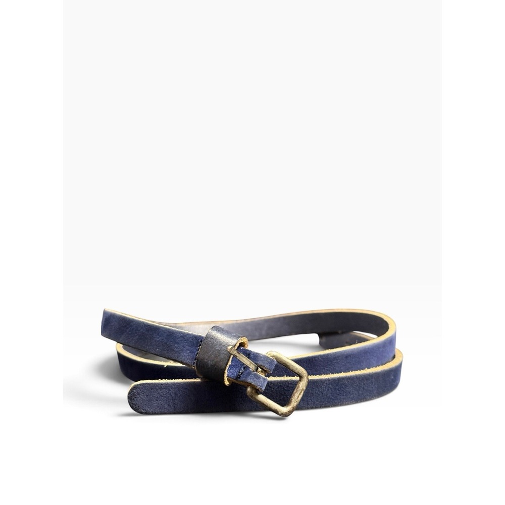 Sam Brown Blue Genuine Leather Skinny Belt Size 85 Gold Buckle Netherlands